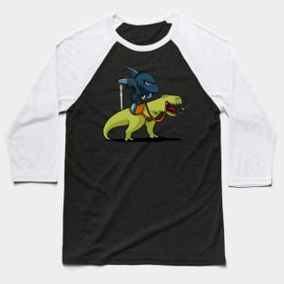 Shark Ninja Riding T-Rex Dinosaur Baseball T-Shirt